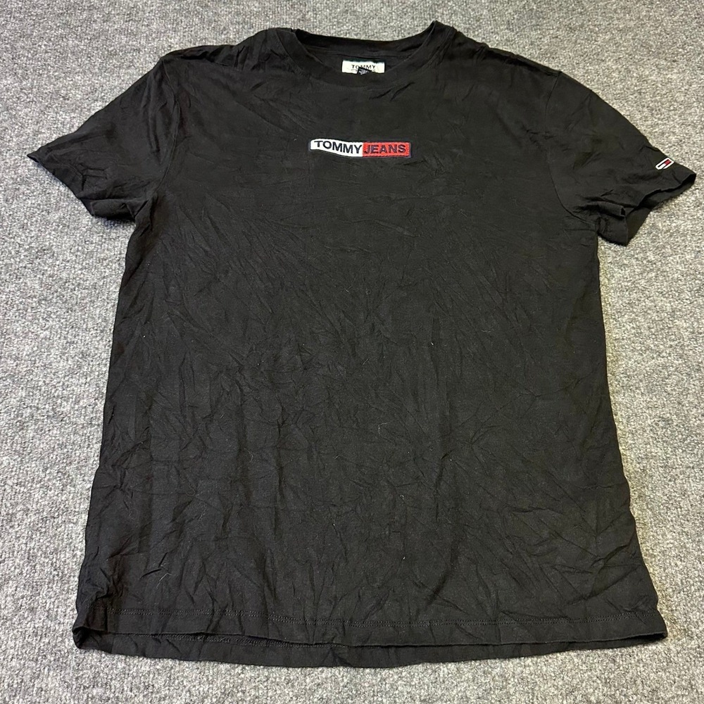 Tommy Jeans T-Shirt Mens Size M Black Embroidered Logo Short Sleeve Crew Neck
